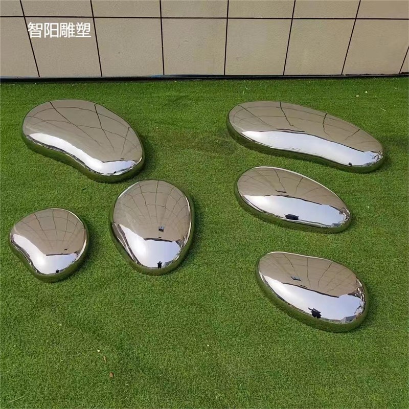 户外不锈钢水滴鹅卵石镜面几何雕塑创意草坪水池景观庭院落地摆件