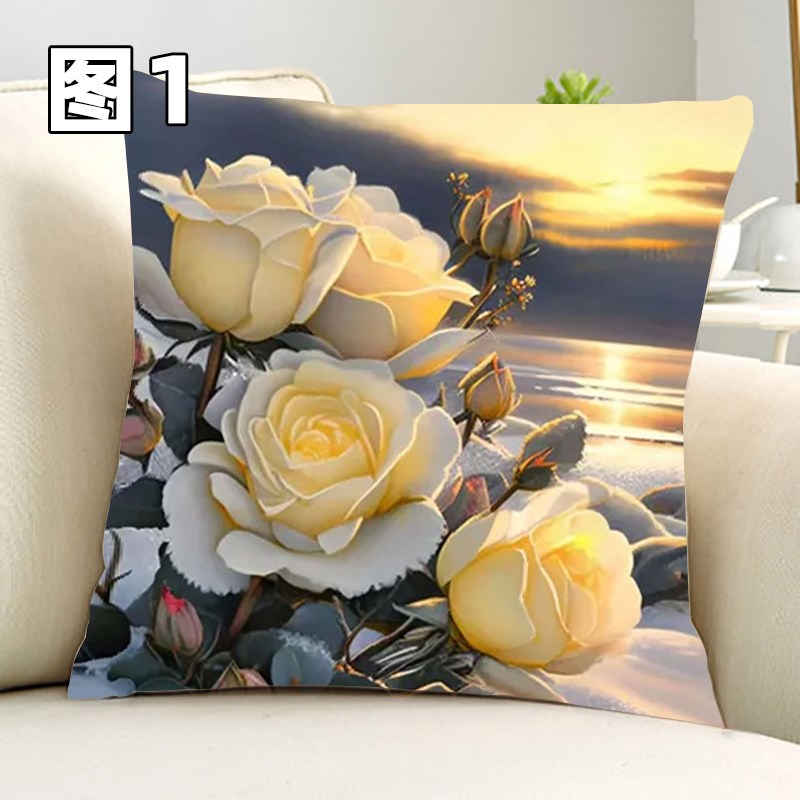 山茶花抱枕十字绣2025新款diy线绣花卉靠枕三边拉链白玫瑰手工绣