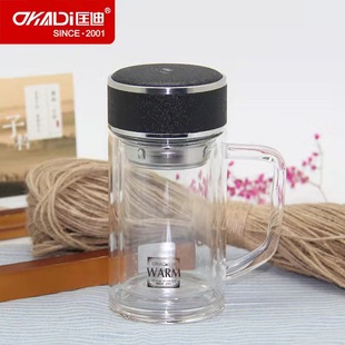 4118带手柄高硼硅双层隔热防烫玻璃水杯 1578 匡迪华象KD 2648