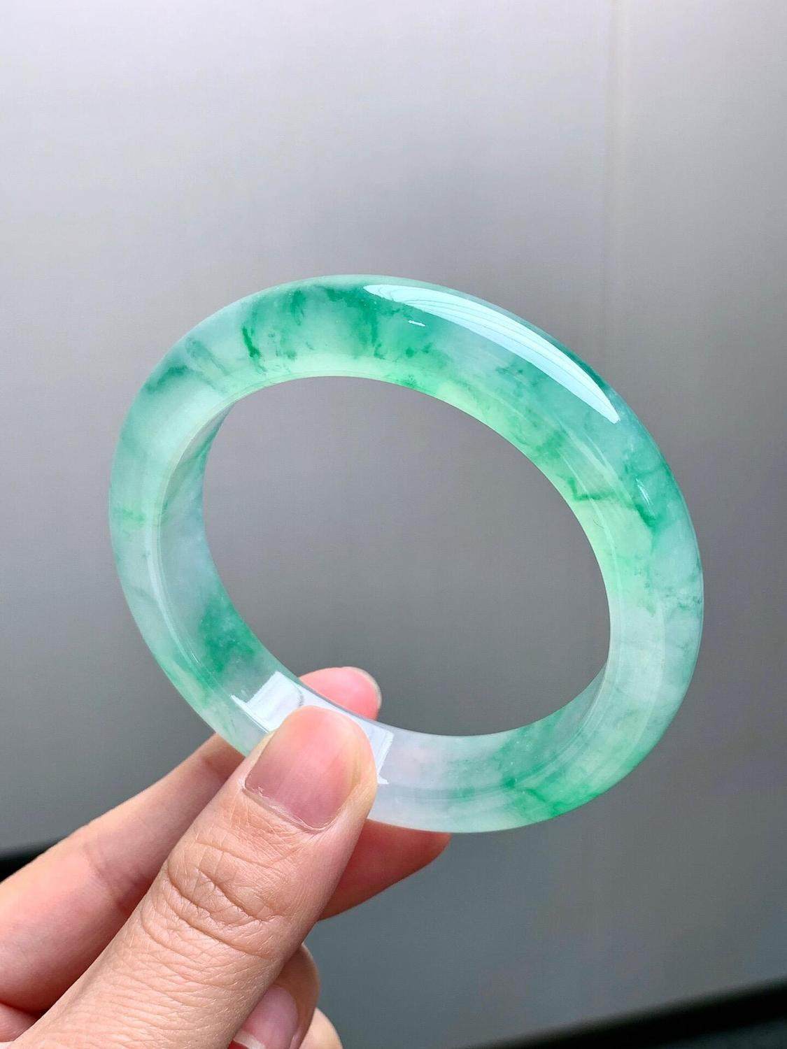 高冰玉石手镯冰种飘绿花浅绿冰绿飘花玉手镯缅甸翡翠手镯玉手镯女