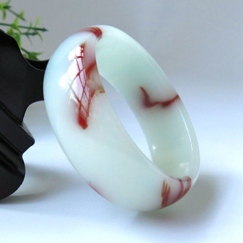 精品正宗鸡血玉镯子飘花戈壁玉石手镯子女款正品贵妃玉镯子带证书