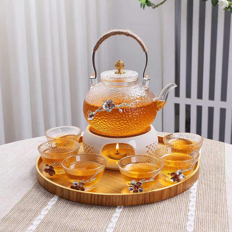 ?日式花草茶具套装带过滤养生花茶壶蜡烛加热煮茶炉餐厅水果泡茶