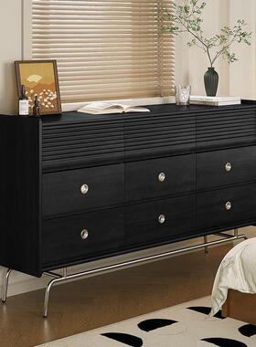 北欧实木九斗柜多功能黑色复古储物柜客厅边柜靠墙抽屉柜收纳柜