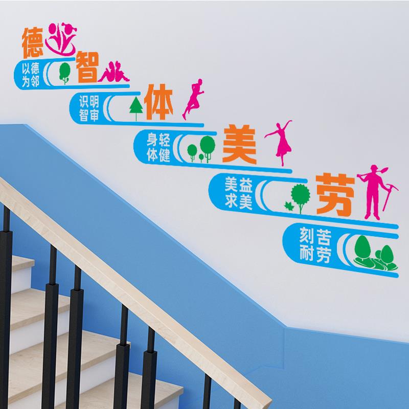 德智体美劳楼梯文明国学文化墙贴小学校走廊上下楼梯布置装饰贴纸