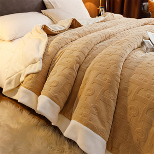 欧式轻奢三层加厚珊瑚绒毛毯冬季空调毯床上用被子沙发盖毯子女棕