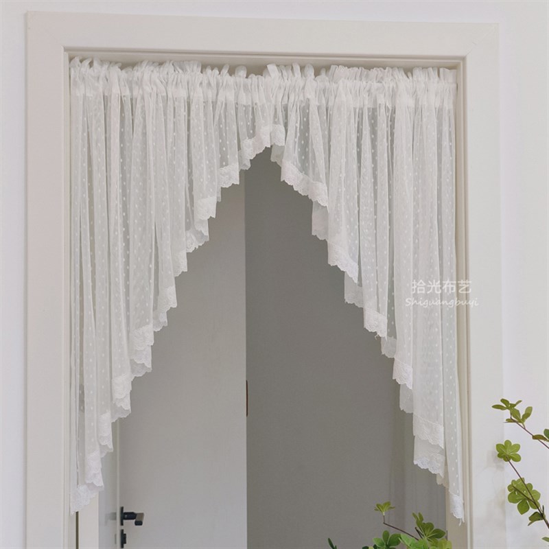 法式复古门帘隔断走廊三角帘厨房短帘半帘窗幔帘头免打孔田园白色
