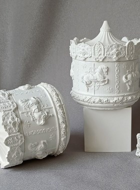 旋转木马雕塑石膏首饰盒香薰蜡烛盒带盖扩香石盒子白胚装饰摆件