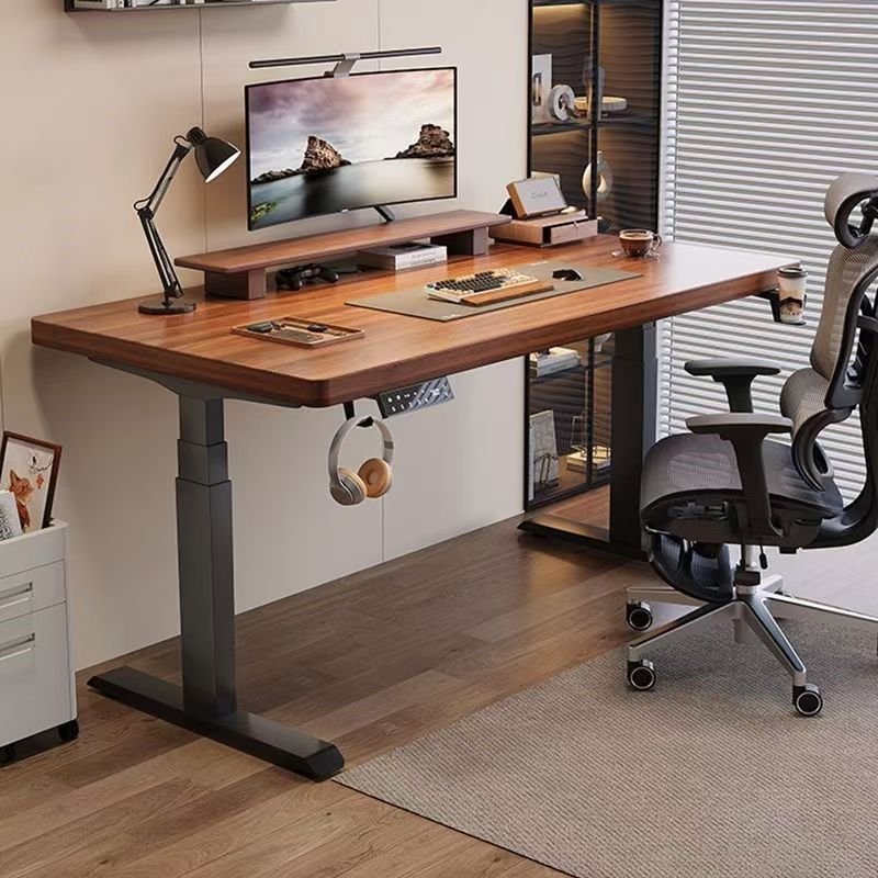 智能电动升降桌实木电脑桌可升降学习办公书桌电竞桌家用工作台