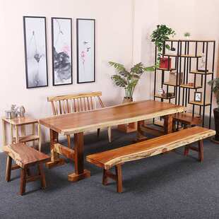 办公室洽谈大班台 自然边原木会议桌 新中式全实木泡茶桌椅组合