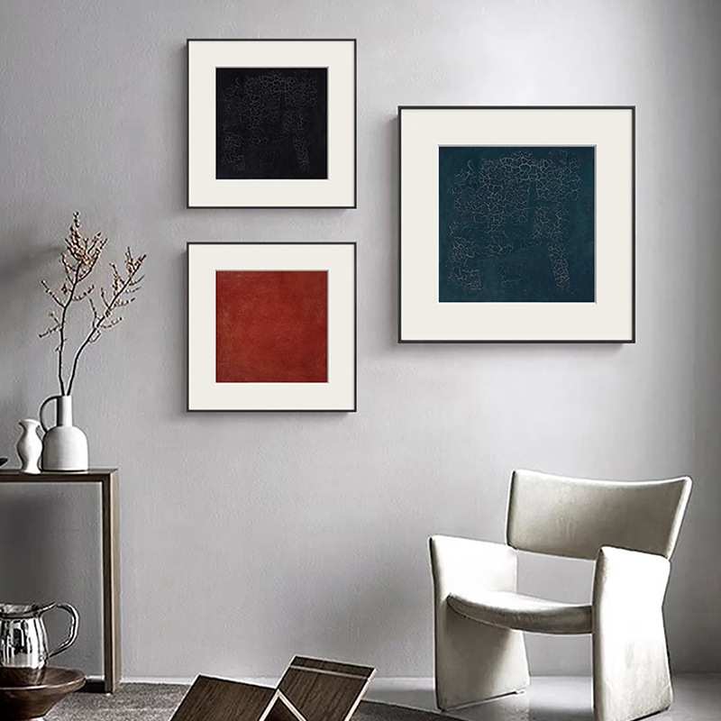 小众抽象艺术色块装饰画后现代简约挂画单幅样板间红色蓝色方形画
