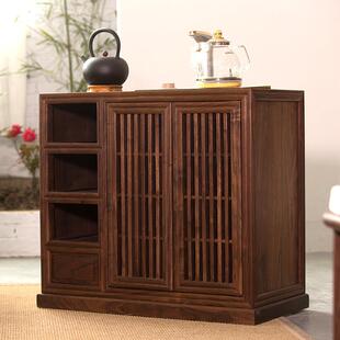 古木斋新中式老榆木实木免漆餐边柜茶水柜黑胡桃木客厅储物柜子