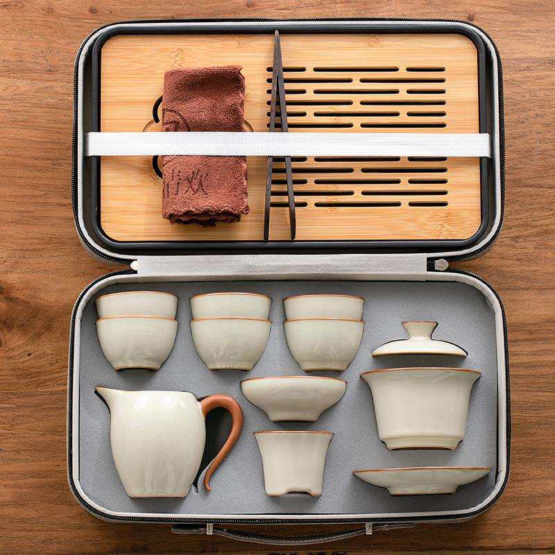 功夫汝窑户外旅行茶具套装家用便携式2026盖碗茶杯喝茶茶壶黄新款