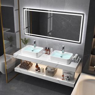 大理石一体双盆轻奢浴室柜组合台上盆北欧现代简约洗漱洗脸手台盆