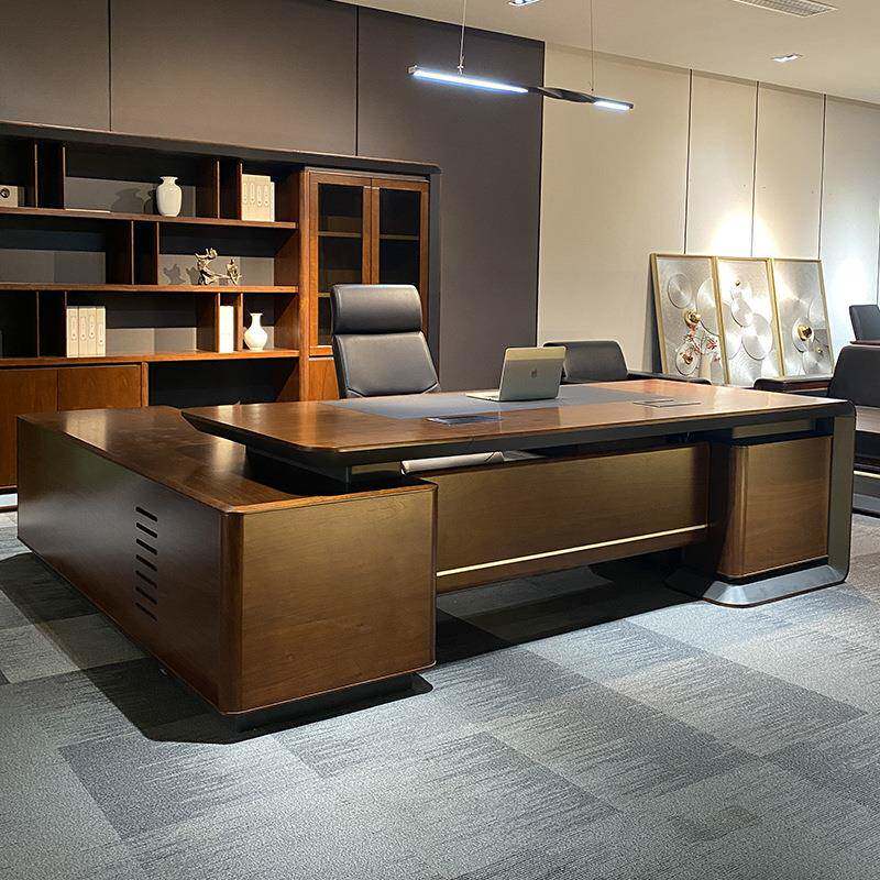 新中式实木桌老板桌3.2米大班台家具胡桃木办公桌高端现货包安装