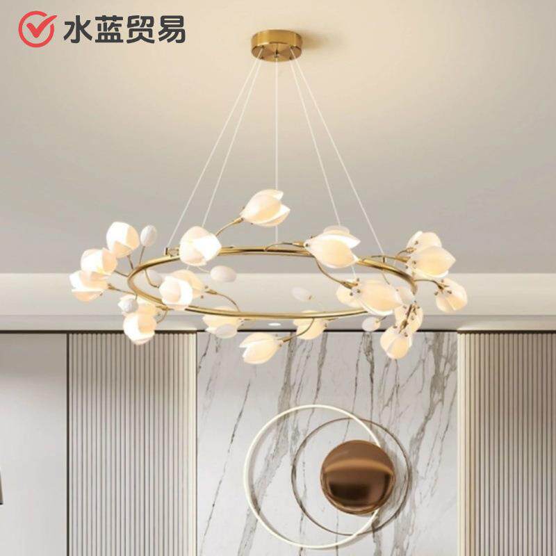轻奢客厅陶瓷玉兰花艺术2024新款现代中式茶室客厅餐厅吊灯