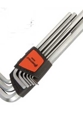 钢盾S050008 9件套公制加长六边形平头内六角扳手1.5-10mm镀铬棱