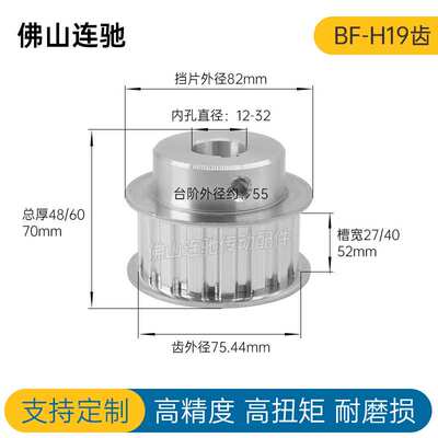 H19齿同步带轮BF型 铝合金同步轮ATPA19H100-B-N14-32