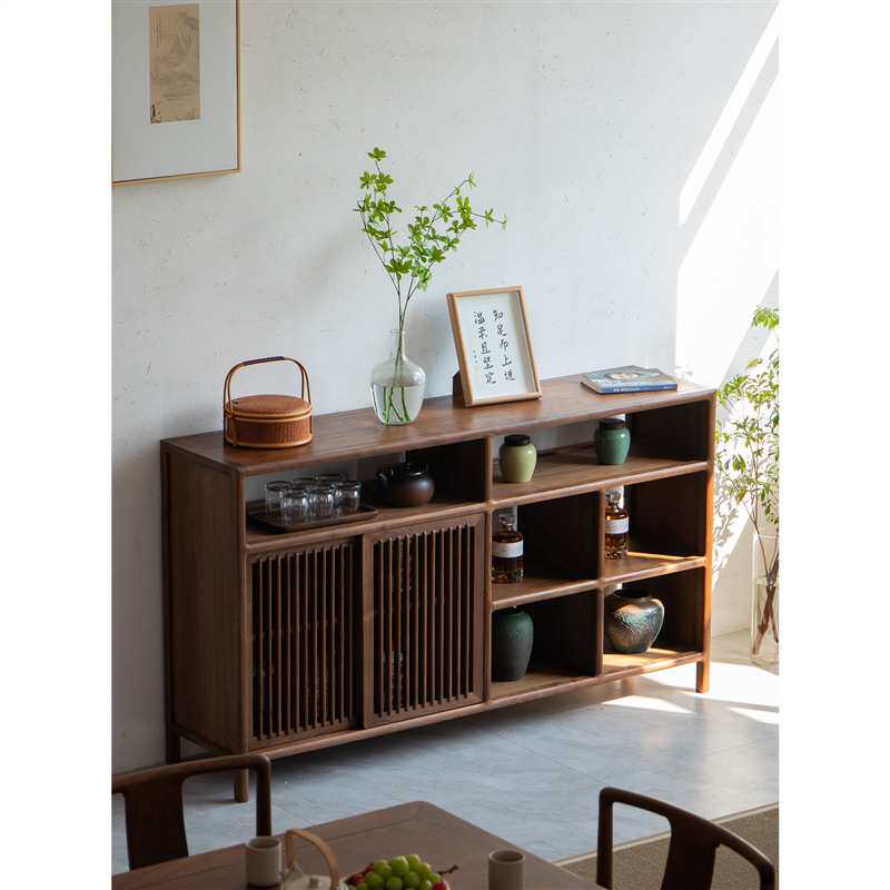 新中式黑胡桃木全实木茶水柜餐边柜茶柜置物柜储物柜收纳柜客厅柜