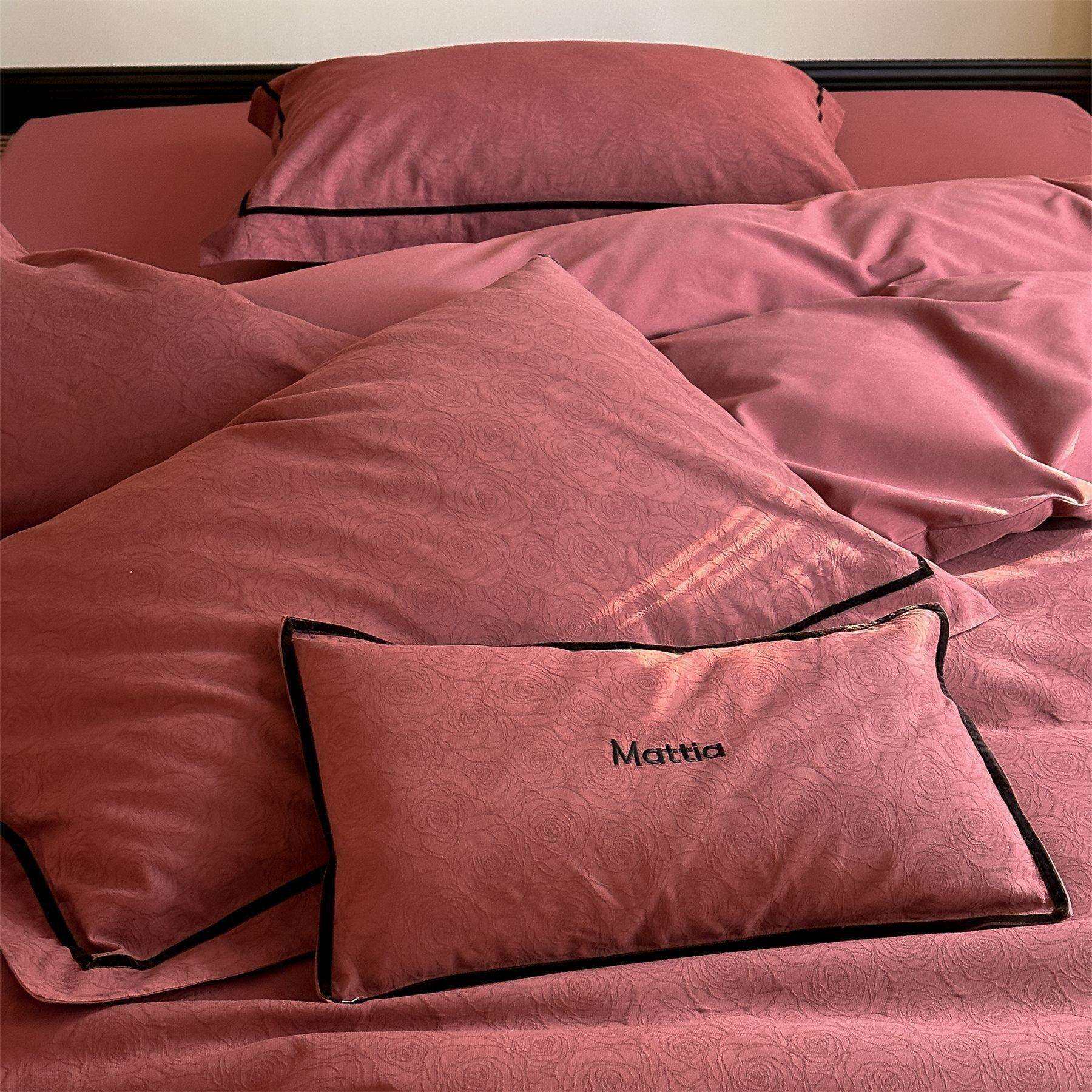 日式轻奢全棉厚织水洗浮雕水洗棉四件套简约纯色丝绒镶嵌压边被套