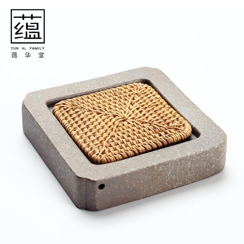 日式粗陶壶承壶托 藤编干泡盘茶垫茶托茶台蓄水储水小茶盘