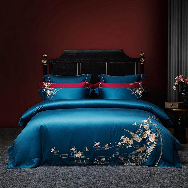 高档奢华130支长绒棉四件套AB版纯棉刺绣套件蓄热保暖厂家直发