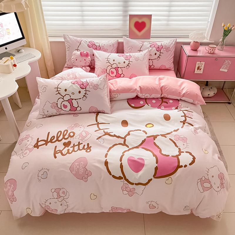 女孩公主风四件套纯棉全棉hellokitty床单被套儿童宿舍床上三件套