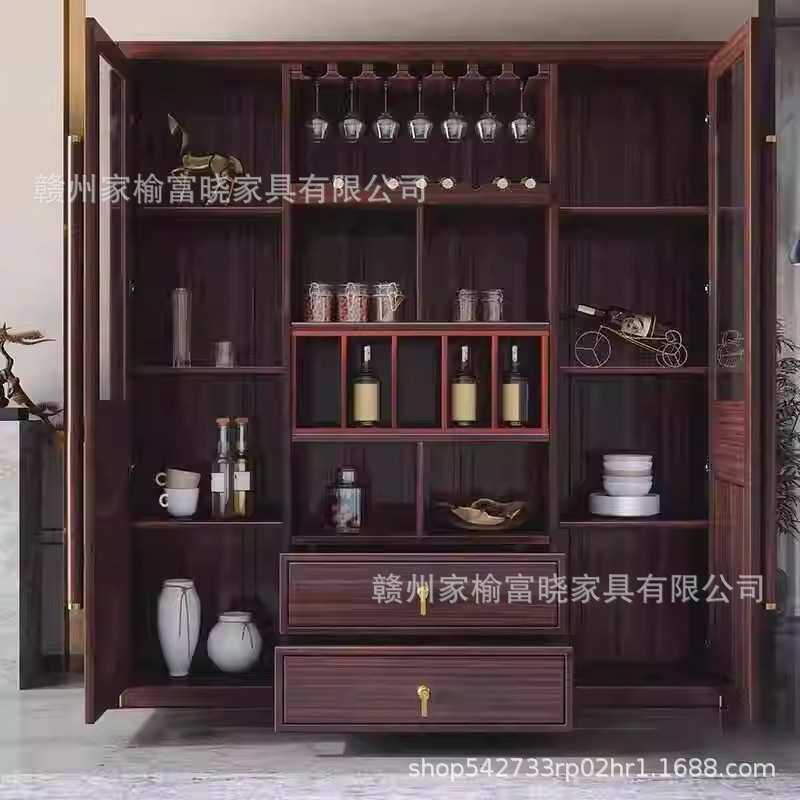 乌金木酒柜餐边柜一体靠墙展示柜客厅储物柜红酒洋新中式实木酒柜