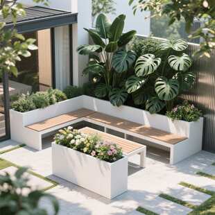 户外花箱座椅组合阳台露台坐凳庭院种植箱长方形不锈钢花槽