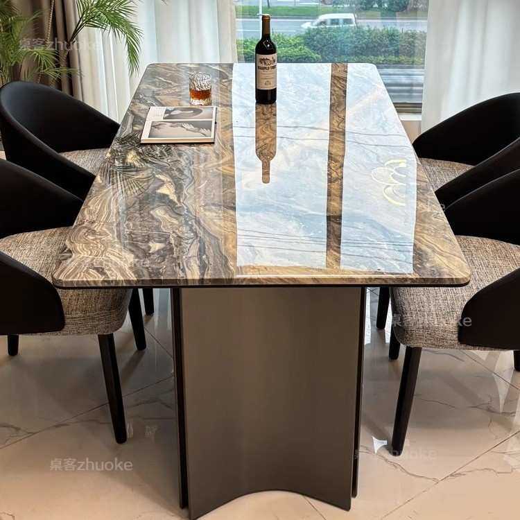 威尼斯棕大理石餐桌轻奢高端天然微晶石超晶石意式极简奢石桌子