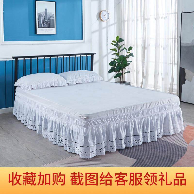 亚马逊爆款孔眼床裙单件纯色镂空刺绣床罩松紧床围百褶遮丑裙