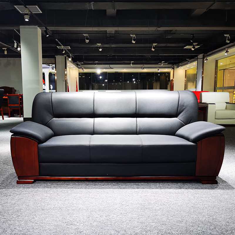 佛山厂家直销经理办公室皮艺商务接待黑色三人位办公沙发茶几组合