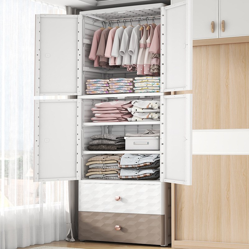 66面宽加厚加大欧式衣柜家用双开门收纳柜儿童多抽屉杂物衣橱