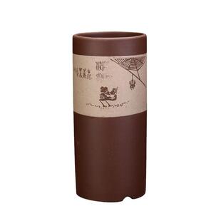 宜兴紫砂花盆粉浆双色精品简约圆筒直口室内家用兰花兰草竹子