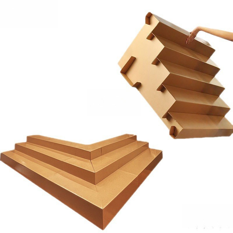 超市阶梯水果货架展示架纸板梯形架中岛台阶店梯形生鲜蔬菜摆放架