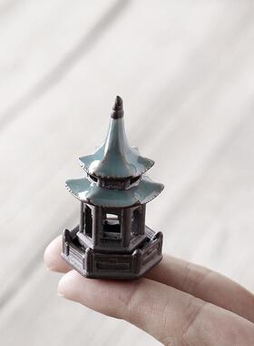 六角亭凉亭微景观小塔摆件造景园艺花盆水族箱鱼缸茶宠假山配件