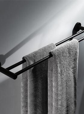 海德普浴室挂件壁挂304不锈钢镀黑双杆毛巾架HI08026