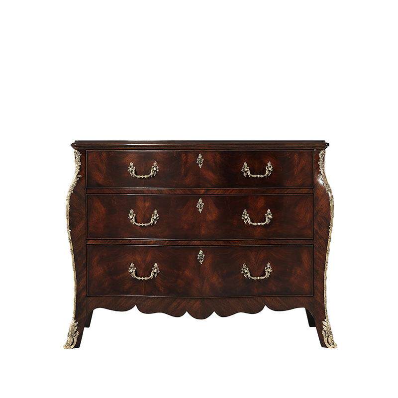 英式新古典桃花心木斗柜亚历山大铜件样板房装饰柜别墅雕花玄关柜