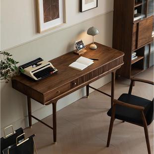 北欧黑胡桃木小户型家用简约型日式轻奢型书房电脑桌全实木办公桌