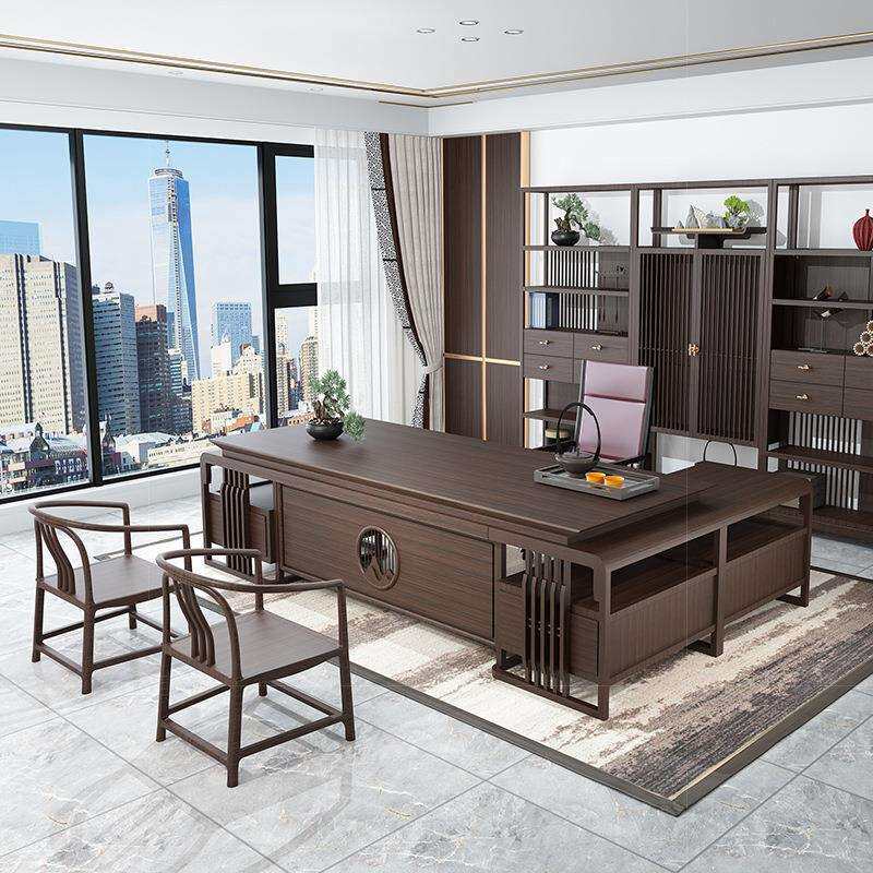 新中式实木办公桌椅组合轻奢大气老板桌总裁经理大班台办公家具