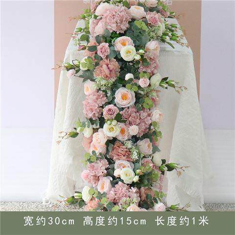 婚庆酒店宴会长桌花西式欧式仿真长花排拖尾花艺婚礼派对装饰花艺