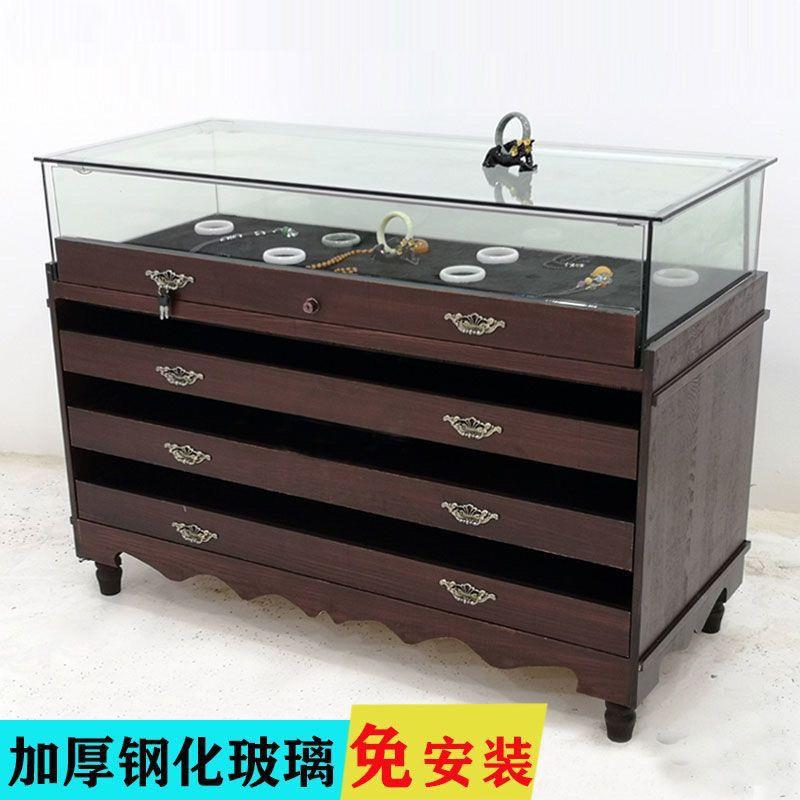 实木复古饰品柜玻璃中岛柜珠宝首饰展示柜饰品古玩玉器古董陈列柜