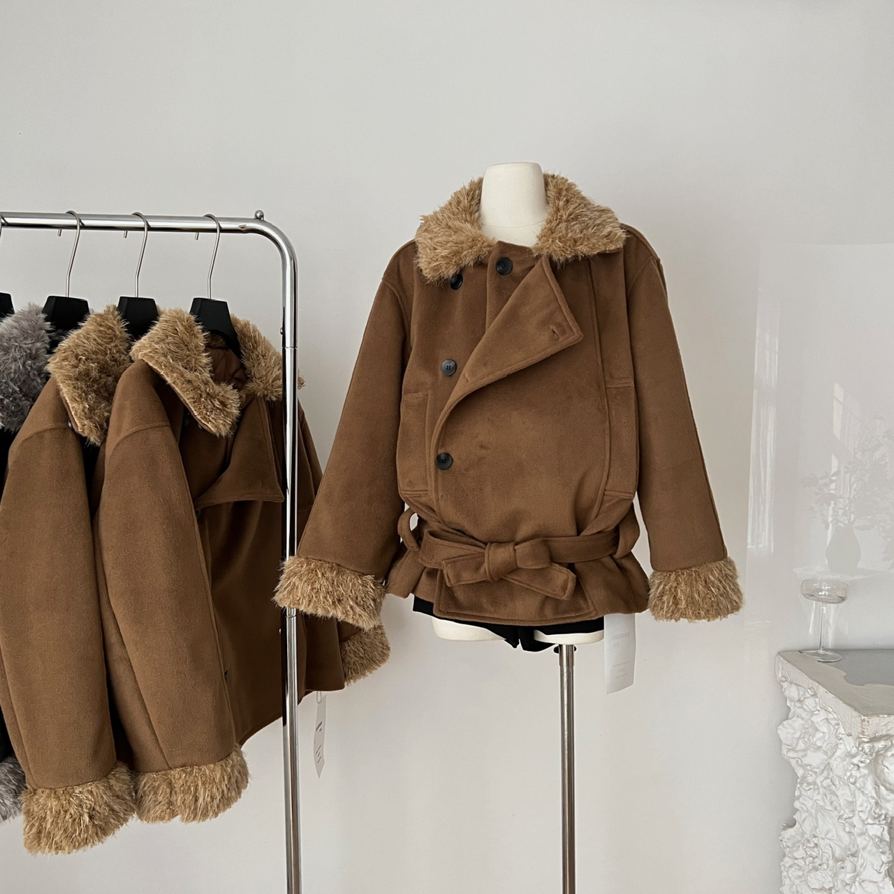 10.7新品 WESTAYONE毛领加厚毛呢大衣外套女士小个子高级+阔腿裤