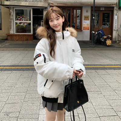 韩国ins工装羽绒服女张元英同款派克服复古港风小众情侣户外外套