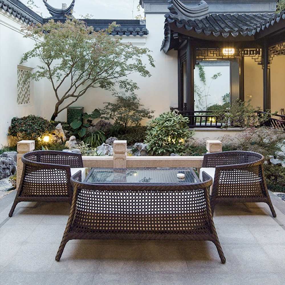新中式藤编沙发户外藤椅别墅露天花园商业阳台街庭院仿藤组合家具