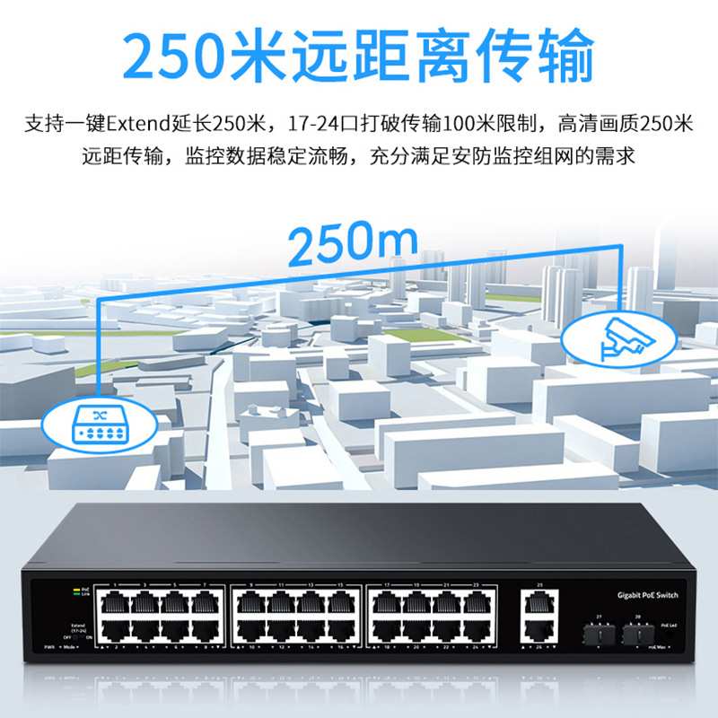联果 POE交换机标准28口全千兆短路保护4KV防雷支持桌面机架式安