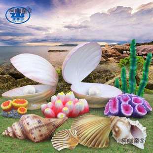 大贝壳摆件海螺雕塑假珊瑚工艺品珍珠蚌模型海洋主题装饰道麦太保