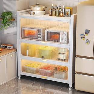 厨房置物架带门防尘餐边柜靠墙一体收纳柜落地家用微波炉储物柜子