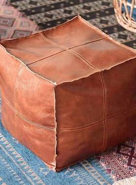 摩洛哥收纳皮革脚踏套方形蒲团坐墩可填充储物收纳套沙发搁脚凳子