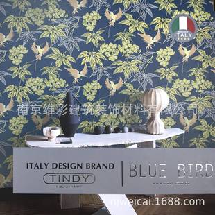 国产依拜天谛TINDY新中式 提花无缝墙布壁布青鸟BLUEBIRD