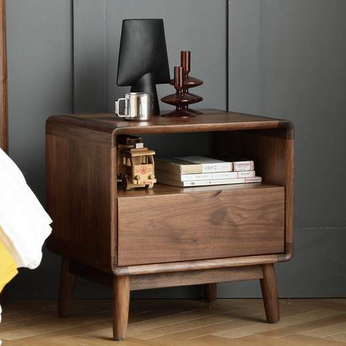 纯实木北欧床边柜卧室储物简约北美黑胡桃木床头柜樱桃木收纳柜